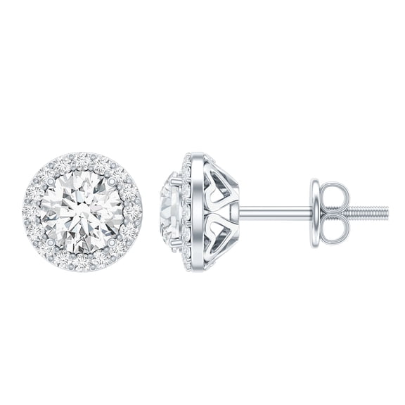 Rosec Jewels Certified Moissanite Halo Stud Earrings for Women, 925 Sterling Silver