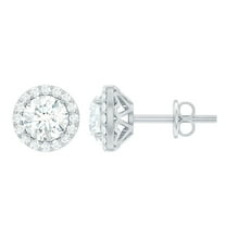 Rosec Jewels 1 CT Moissanite Halo Stud Earrings for Women, 925 Sterling Silver