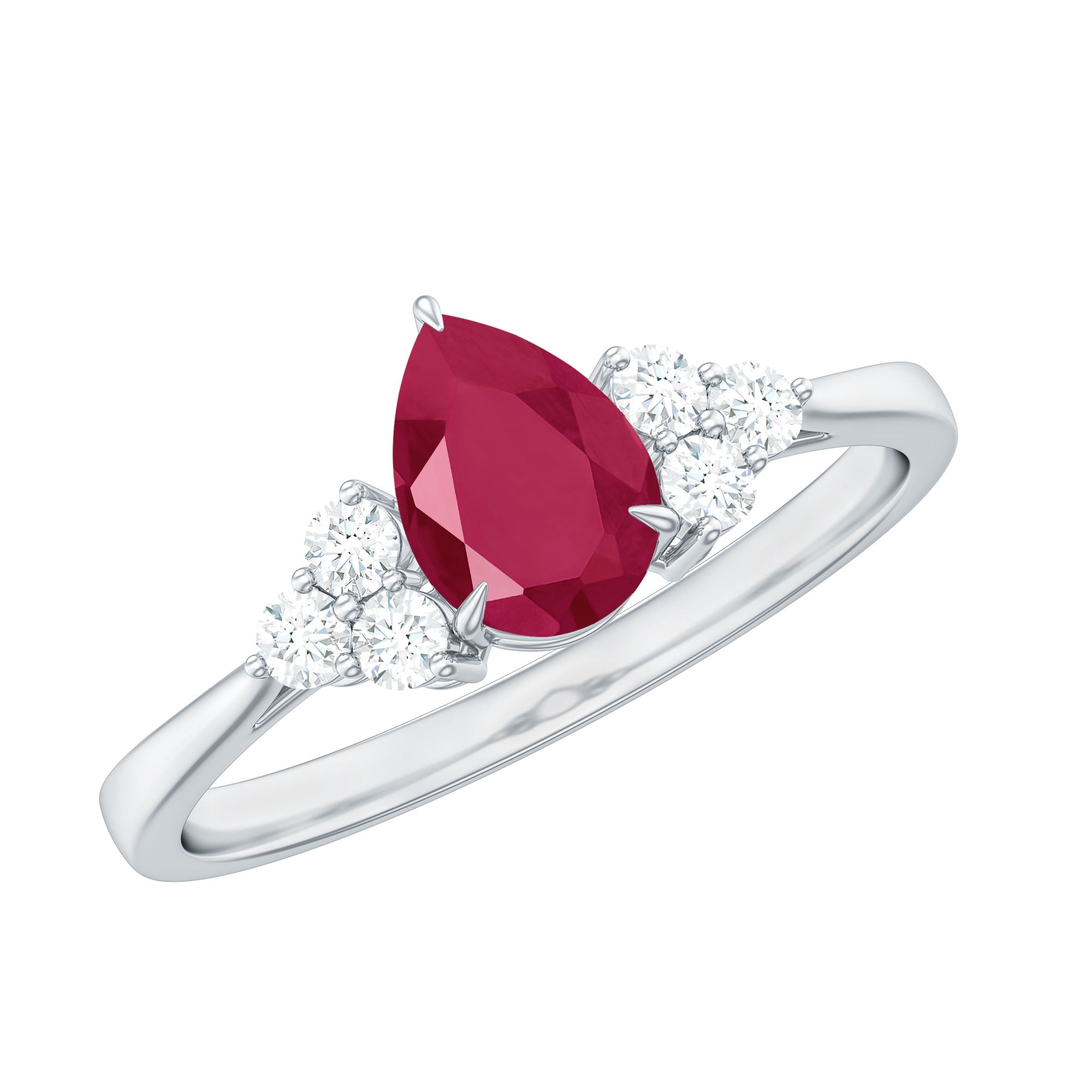 Rosec Jewels 1 CT Pear Shape Ruby and Diamond Trio Engagement Ring, 18K ...