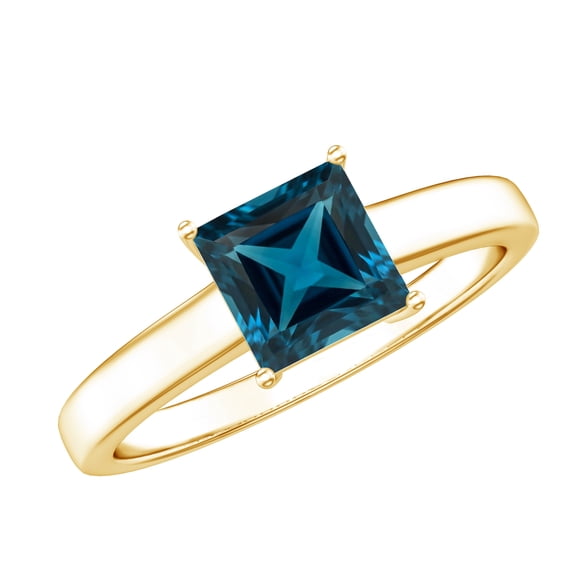 Rosec Jewels Real Princess Cut London Blue Topaz Solitaire Ring for Women - December Birthstone Ring (1 Carat, AAA Grade), 10K Yellow Gold, US 7.00