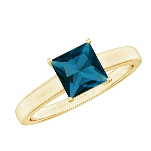 Rosec Jewels 1 CT Princess Cut London Blue Topaz Solitaire Ring for Women in Gold, London Blue Topaz Ring, December Birthstone Ring, Blue Topaz Fine Ring, 10K Yellow Gold, US 7.00