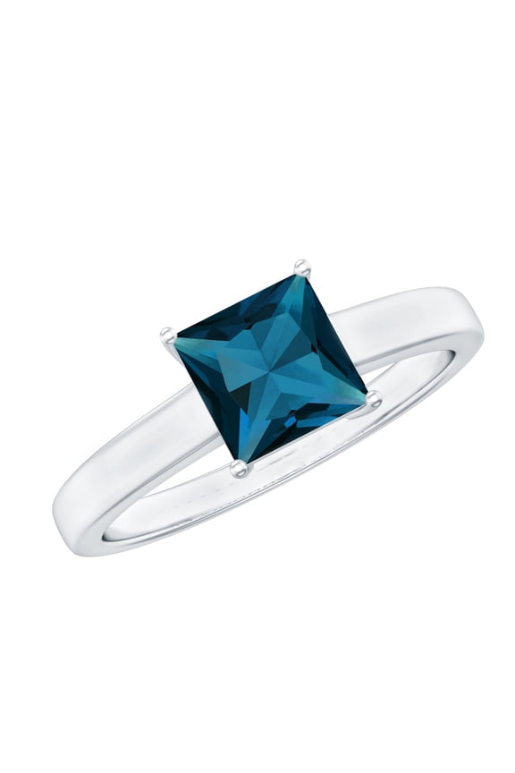 1 CT Princess Cut London Blue Topaz Solitaire Ring for Women, London Blue Topaz Ring, December Birthstone Ring, Blue Topaz Fine Ring, 925 Sterling Silver, US 4.00