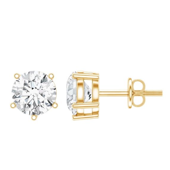 Rosec Jewels Certified Moissanite Stud Earrings for Women - Solitaire Earrings with Screw Back - D-VS1 Quality - Ready to Gift, 10K Yellow Gold