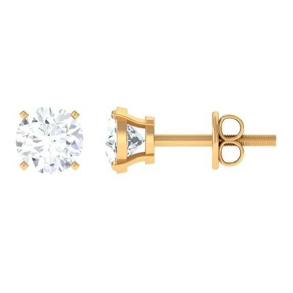 Rosec Jewels 1 CT Round Cut Moissanite Solitaire Stud Earrings, 10K Yellow Gold