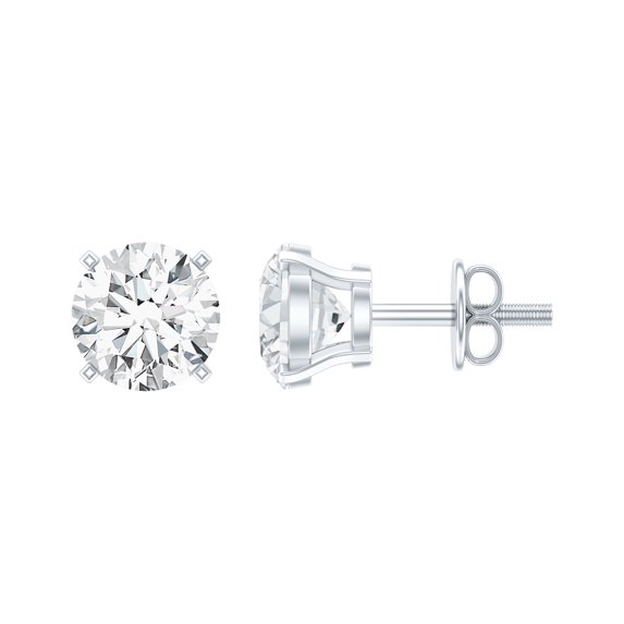 Rosec Jewels 1 CT Round Cut Moissanite Solitaire Stud Earrings, 18K White Gold
