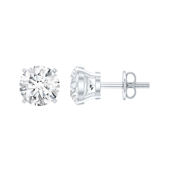 Rosec Jewels Certified Round Shape Moissanite Solitaire Stud Earrings, 925 Sterling Silver