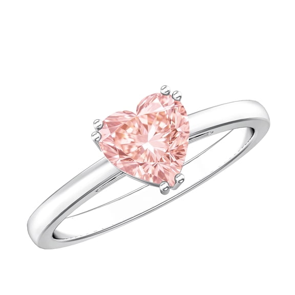 Rosec Jewels 1 Carat IGI Certified Solitaire Lab Grown Pink Diamond Heart Ring - VS1 Clarity, 925 Sterling Silver, US 4.00