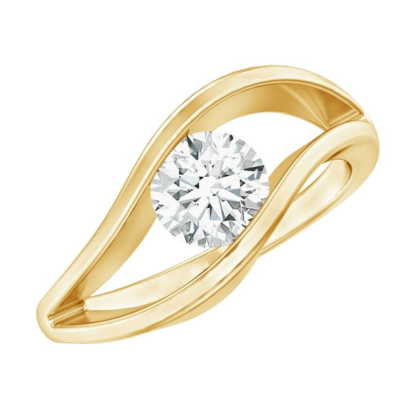 Rosec Jewels - 1 Carat Lab Created Diamond Ring - Round Solitaire Ring 6 mm - Ef-Vs Quality - Valentines Day Gift, 14K Yellow Gold, US 4.00
