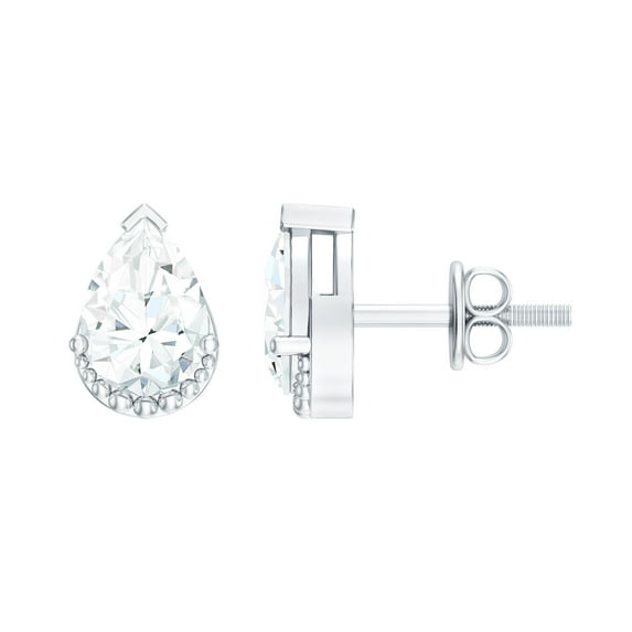 Rosec Jewels 1 Carat Lab Diamond Earrings Studs - 5X7 mm Pear Shape Diamond Earrings (EF-VS Grade) - with Jewelry Box, 10K White Gold