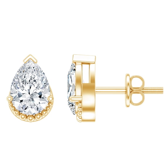 Rosec Jewels 1 Carat Lab Diamond Earrings Studs - 5X7 mm Pear Shape Diamond Earrings (EF-VS Grade) - with Jewelry Box, 18K Yellow Gold