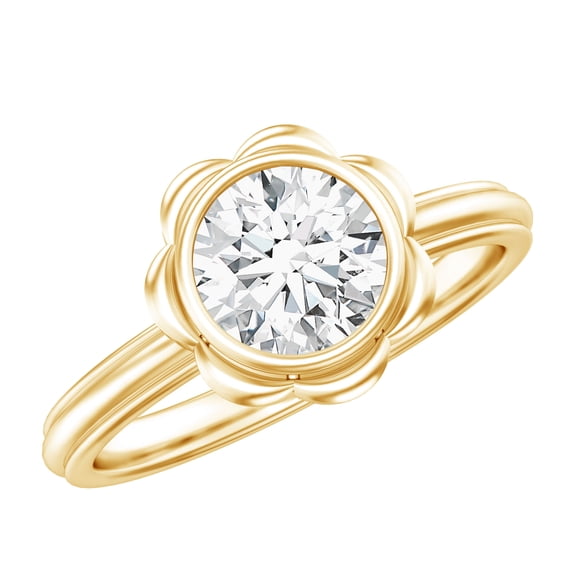 Rosec Jewels 1 Carat Lab Grown Diamond Flower Engagement Ring for Women - EF-VS Grade Certified - Gift for special occasions, 14K Yellow Gold, US 4.50