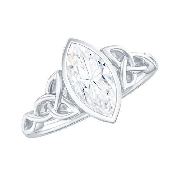 Rosec Jewels 1 Carat Lab Grown Diamond Marquise Engagement Ring with Celtic Knot - E-VS1 Grade - IGI Certified Bezel Diamond Ring, 925 Sterling Silver, US 4.00