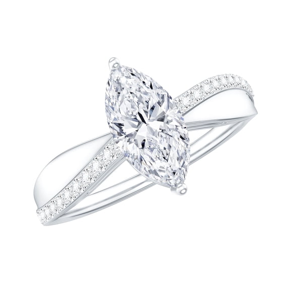 Rosec Jewels 1 Carat Lab Grown Diamond Marquise Engagement Ring (IGI Certified, E-VS1 Quality) - Diamond Solitaire Ring for Women, 925 Sterling Silver, US 4.00