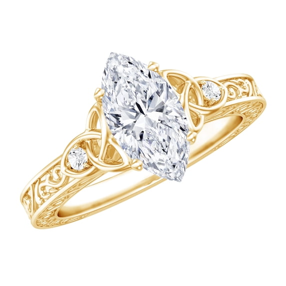 Rosec Jewels 1 Carat Lab Grown Diamond Marquise Engagement Ring with Celtic Knot - E-VS1 Grade - IGI Certified Diamond Ring, 10K Yellow Gold, US 6.50
