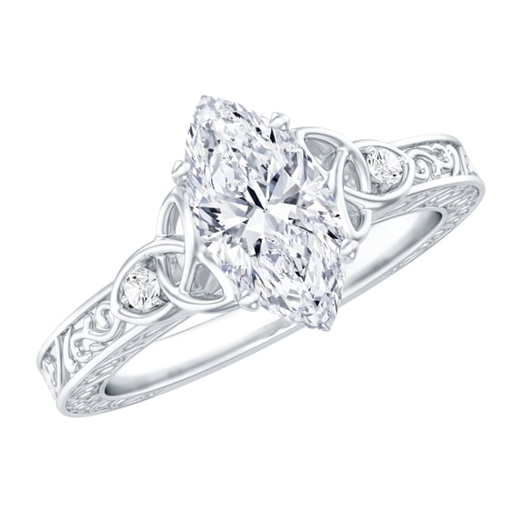 Rosec Jewels 1 Carat Lab Grown Diamond Marquise Engagement Ring with Celtic Knot - E-VS1 Grade - IGI Certified Diamond Ring, 18K White Gold, US 8.00