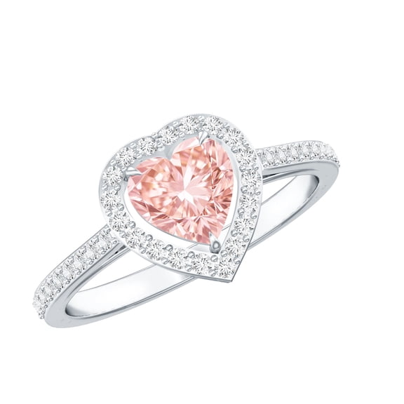 Rosec Jewels IGI Certified 1 Carat Lab Grown Pink Diamond Heart Engagement Ring - Fancy Pink Color - E-VS1 Clarity - Romantic Gift For Her, 925 Sterling Silver, US 4.00