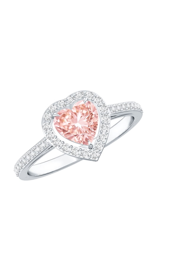 1 Carat Lab Grown Pink Diamond Heart Engagement Ring - Fancy Pink Color - VVS Clarity - Romantic Gift For Her, 925 Sterling Silver, US 4.00