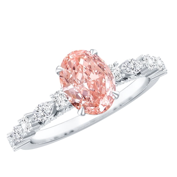 Rosec Jewels 1 Carat Oval Lab Grown IGI Certified Pink Diamond Engagement Ring - VS1 Clarity, 925 Sterling Silver, US 4.00