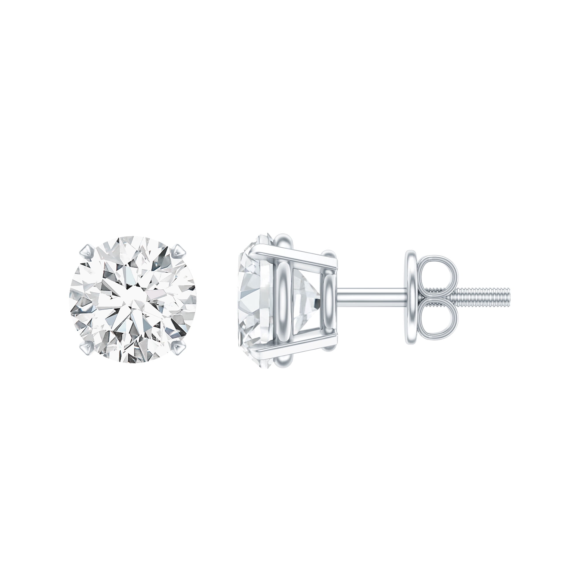 Rosec Jewels Lab Grown Diamond Earrings Unisex - 0.9 Ct - Round Lab Diamond Stud with Screw Back (EF-VS Quality) - Ready to Gift, 10K White Gold