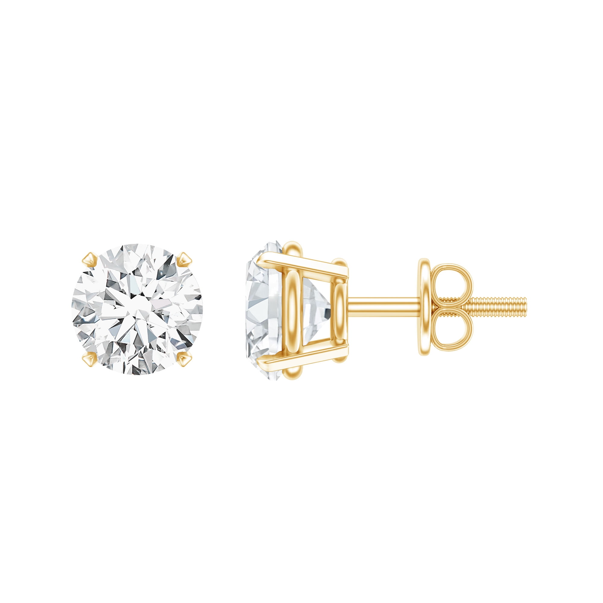 Rosec Jewels Lab Grown Diamond Earrings Unisex - 0.9 Ct - Round Lab Diamond Stud with Screw Back (EF-VS Quality) - Ready to Gift, 14K Yellow Gold