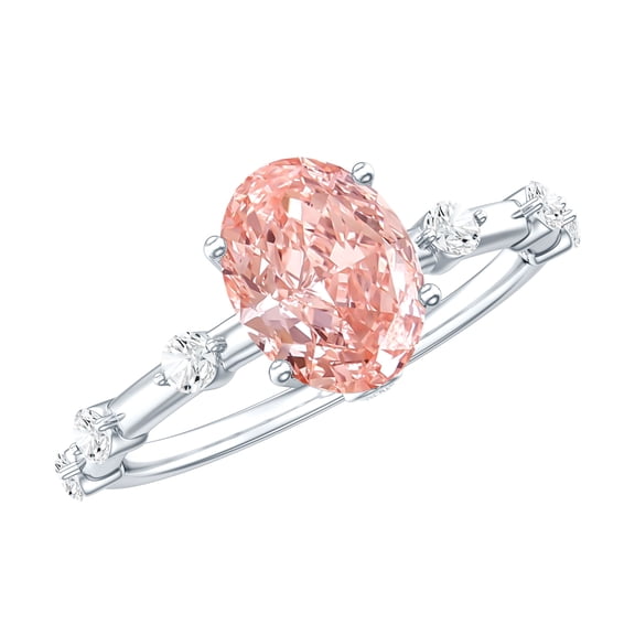 Rosec Jewels 1 Ct IGI Certified Lab Grown Diamond Pink Engagement Ring with White Diamond (VS1 Clarity), 925 Sterling Silver, US 4.00