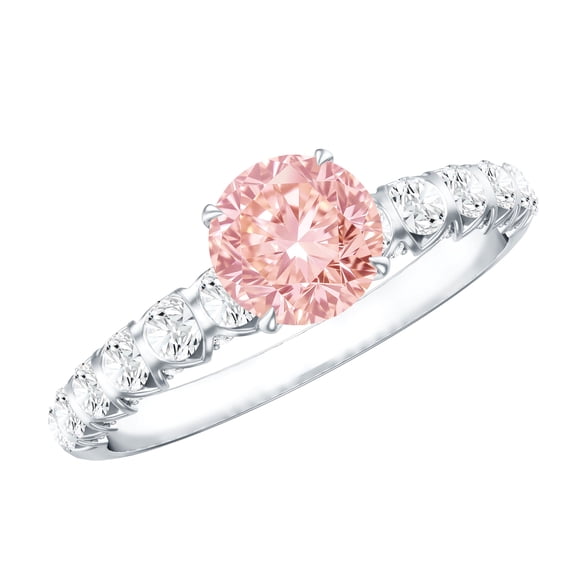 Rosec Jewels 1 Ct IGI Certified Lab Grown Pink Diamond Engagement Ring with White Diamond - VS1 Grade, 925 Sterling Silver, US 4.00