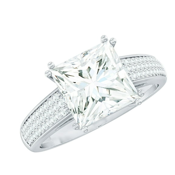 Rosec Jewels Sterling Silver Moissanite Engagement Ring 3 Carat - D-VS1 Grade Certified Princess Cut Ring (8 mm) - Ready to Gift, US 6.00