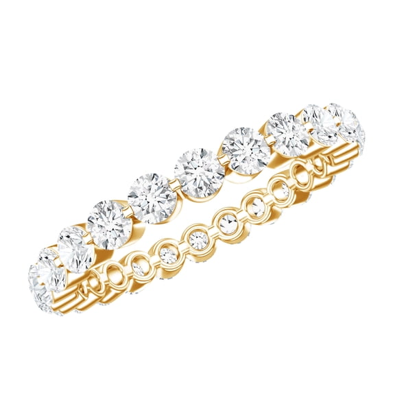 Rosec Jewels Certified Moissanite Eternity Ring for Women, Round Shape Moissanite Ring in Floating Setting, 10K Yellow Gold, US 8.00