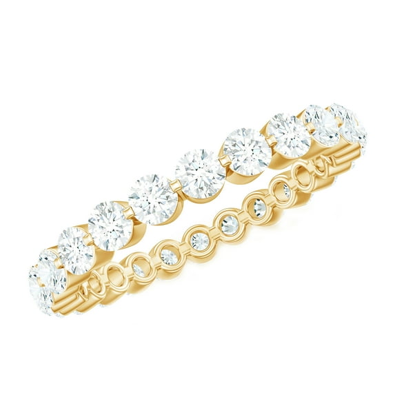 Rosec Jewels Certified Moissanite Eternity Ring for Women, Round Shape Moissanite Ring in Floating Setting, 14K Yellow Gold, US 11.50