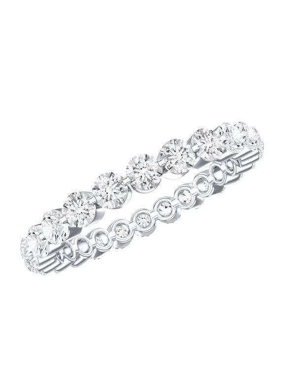 Certified Moissanite Eternity Ring for Women, Round Shape Moissanite Ring in Floating Setting, 925 Sterling Silver, US 4.00