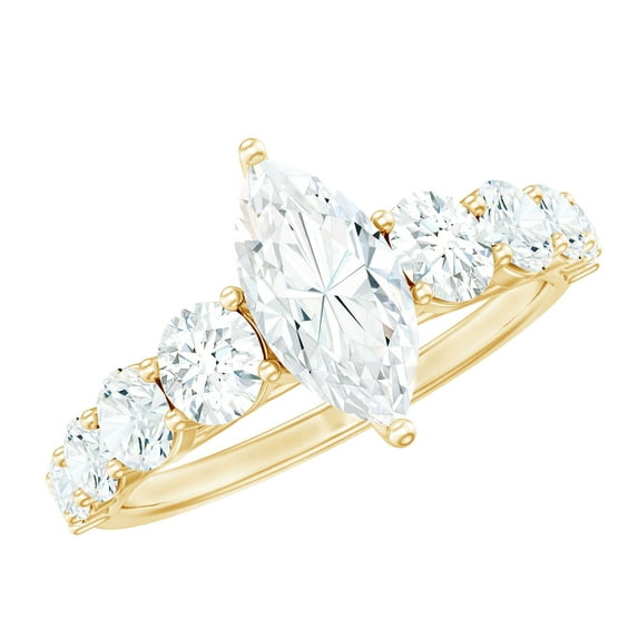 Rosec Jewels 2.25 CT Marquise Cut Moissanite Solitaire Ring with Side Stones, 14K Yellow Gold, US 6.00