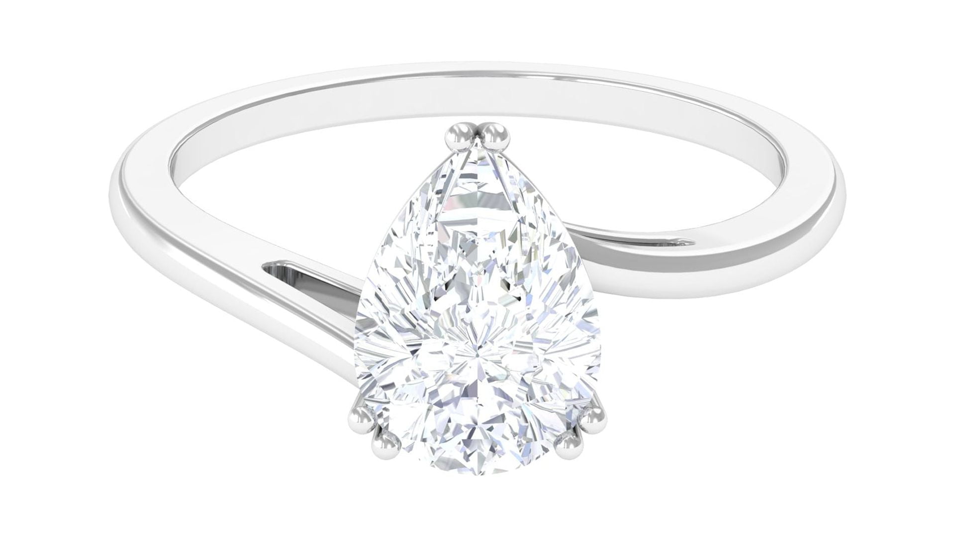 Rosec Jewels 2.25 CT Pear Shaped Moissanite Bypass Solitaire Ring for