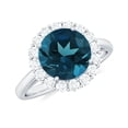 thumbnail image 1 of Rosec Jewels Classic London Blue Topaz Engagement Ring with Halo - 8 mm Round Ring - AAA Quality Certified - with Jewelry Box, 925 Sterling Silver, US 7.00, 1 of 8