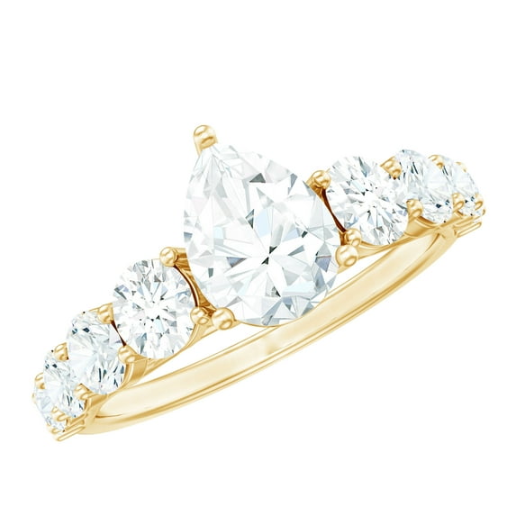 Rosec Jewels 2.50 CT Teardrop Engagement Ring with Moissanite Solitaire and Side Stones, 18K Yellow Gold, US 10.50