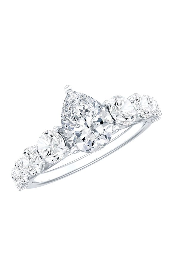 Certified Moissanite Pear Shaped Engagement Ring 1 Carat - D-VS1 Quality Moissanite Ring with Side Stones, 925 Sterling Silver, US 11.00