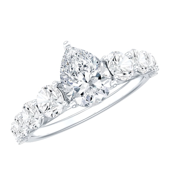 Rosec Jewels 2.50 CT Teardrop Engagement Ring with Moissanite Solitaire and Side Stones, 925 Sterling Silver, US 13.00