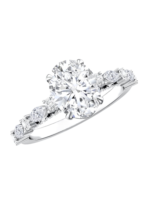 2 Carat Lab Grown Diamond Oval Engagement Ring for Women - IGI Certified Diamond Ring for Women (E-VS1 Quality), 10K White Gold, US 6.00