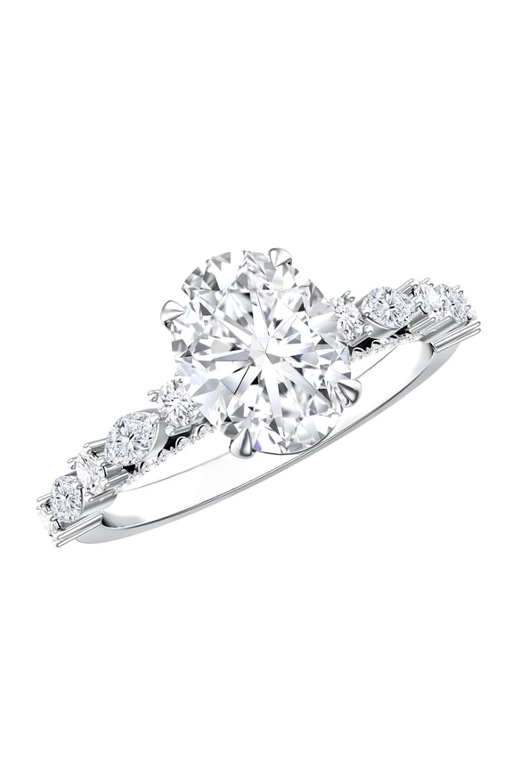 2 Carat Lab Grown Diamond Oval Engagement Ring for Women - IGI Certified Diamond Ring for Women (E-VS1 Quality), 10K White Gold, US 6.00