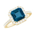 thumbnail image 1 of Rosec Jewels Natural London Blue Topaz Asscher Cut Engagement Ring (8mm, AAA Quality) - Blue Topaz Diamond Ring - with Jewelry Box, 14K Yellow Gold, US 8.50, 1 of 8