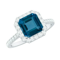Rosec Jewels 2.75 CT Asscher Cut London Blue Topaz Crown Ring for Women with Diamond Halo, 925 Sterling Silver, US 4.00