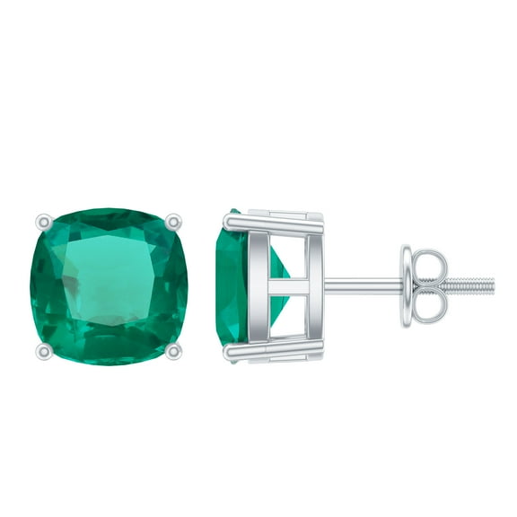 Rosec Jewels 2.75 CT Cushion Cut Lab Created Emerald Stud Earrings for Women, Lab Created Emerald Solitaire Earrings, 925 Sterling Silver