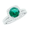 thumbnail image 1 of Rosec Jewels Certified Lab Grown Emerald Wedding Rings Set of 2 - Emerald Halo Engagement Ring with Band - AAAA Grade, 925 Sterling Silver, US 4.00, 1 of 9