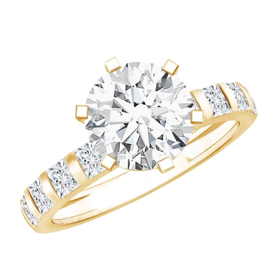 Rosec Jewels Moissanite Solitaire Engagement Ring for Women, Moissanite Ring (8 mm Round Moissanite), 10K Yellow Gold, US 7.50