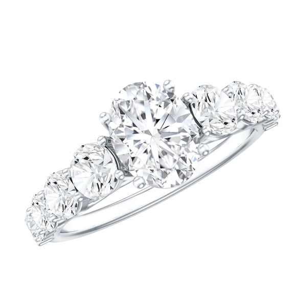 Rosec Jewels 2.75 CT Oval Cut Moissanite Solitaire Ring with Side Stones, 925 Sterling Silver, US 4.00