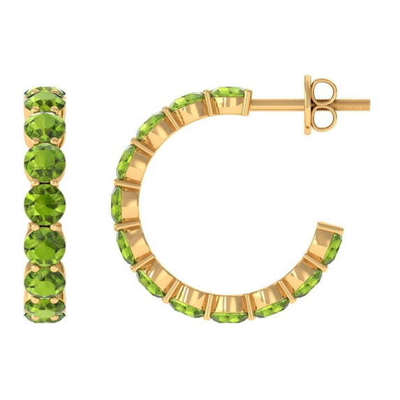 Rosec Jewels 2.75 CT Round Shape Peridot Earrings, August Birthstone Half Hoop Earrings, 10K Yellow Gold