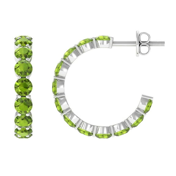 Rosec Jewels 2.75 CT Round Shape Peridot Earrings, August Birthstone Half Hoop Earrings, 925 Sterling Silver
