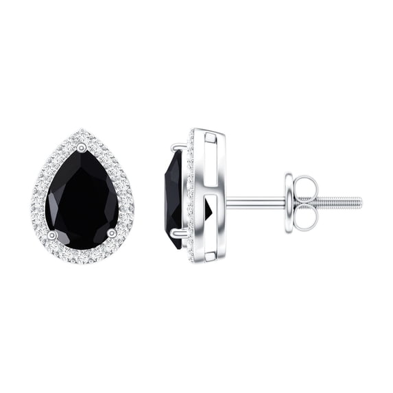 Rosec Jewels Natural Pear Shape Black Onyx Stud Earrings (2 Ct, AAA Quality) - Black Onyx Diamond Earrings - Ready to Gift, 925 Sterling Silver