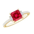 thumbnail image 1 of Rosec Jewels Certified Princess Cut Created Ruby Solitaire Ring with Diamond Side Stones, 14K Yellow Gold, US 5.00, 1 of 9