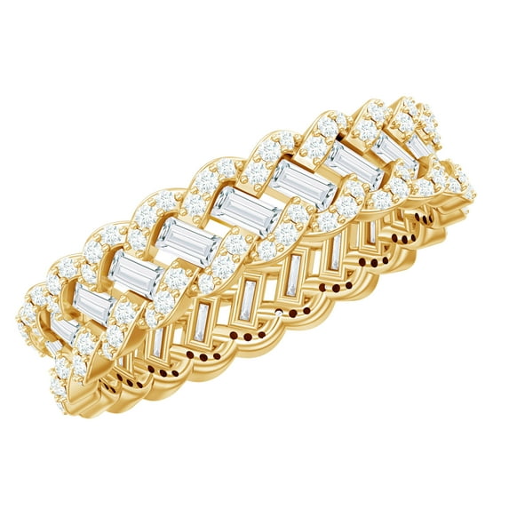 Rosec Jewels 2 CT Moissanite Anniversary Eternity Band Ring, 10K Yellow Gold, US 7.50