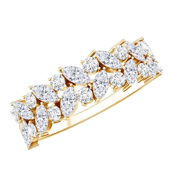 Rosec Jewels Certified Moissanite Half Eternity Wedding Band for Women - D-VS1 Quality - Nature Inspired Ring with Jewelry Box, 10K Yellow Gold, US 8.50